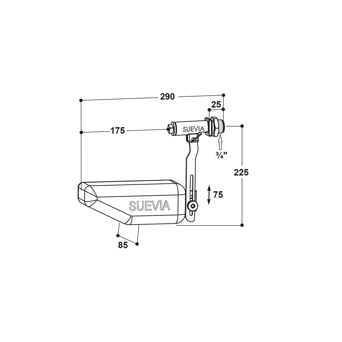 Flottörventil MAXIFLOW Mod. 700 - 3/4 tum för kar och tankar