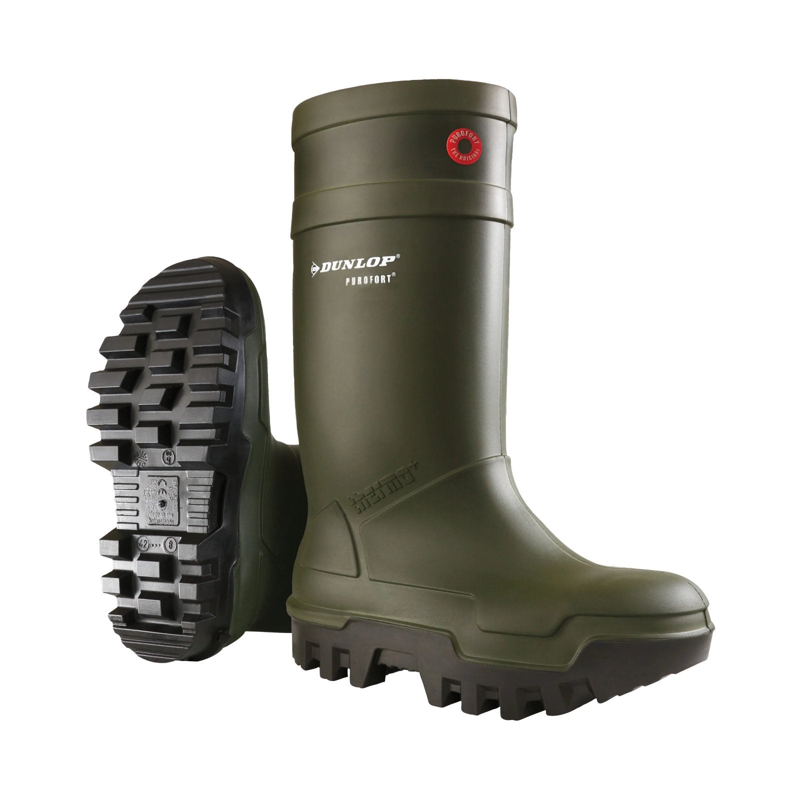 Dunlop Purofort Thermo+ S5 skyddsstövel i olivgrön PU för mjölkstall och lantbruk