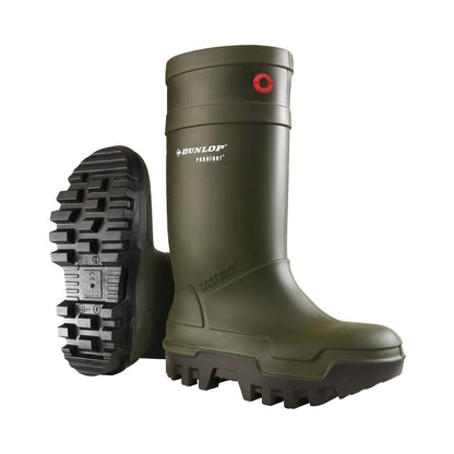 Dunlop Purofort Thermo+ S5 skyddsstövel i olivgrön PU för mjölkstall och lantbruk