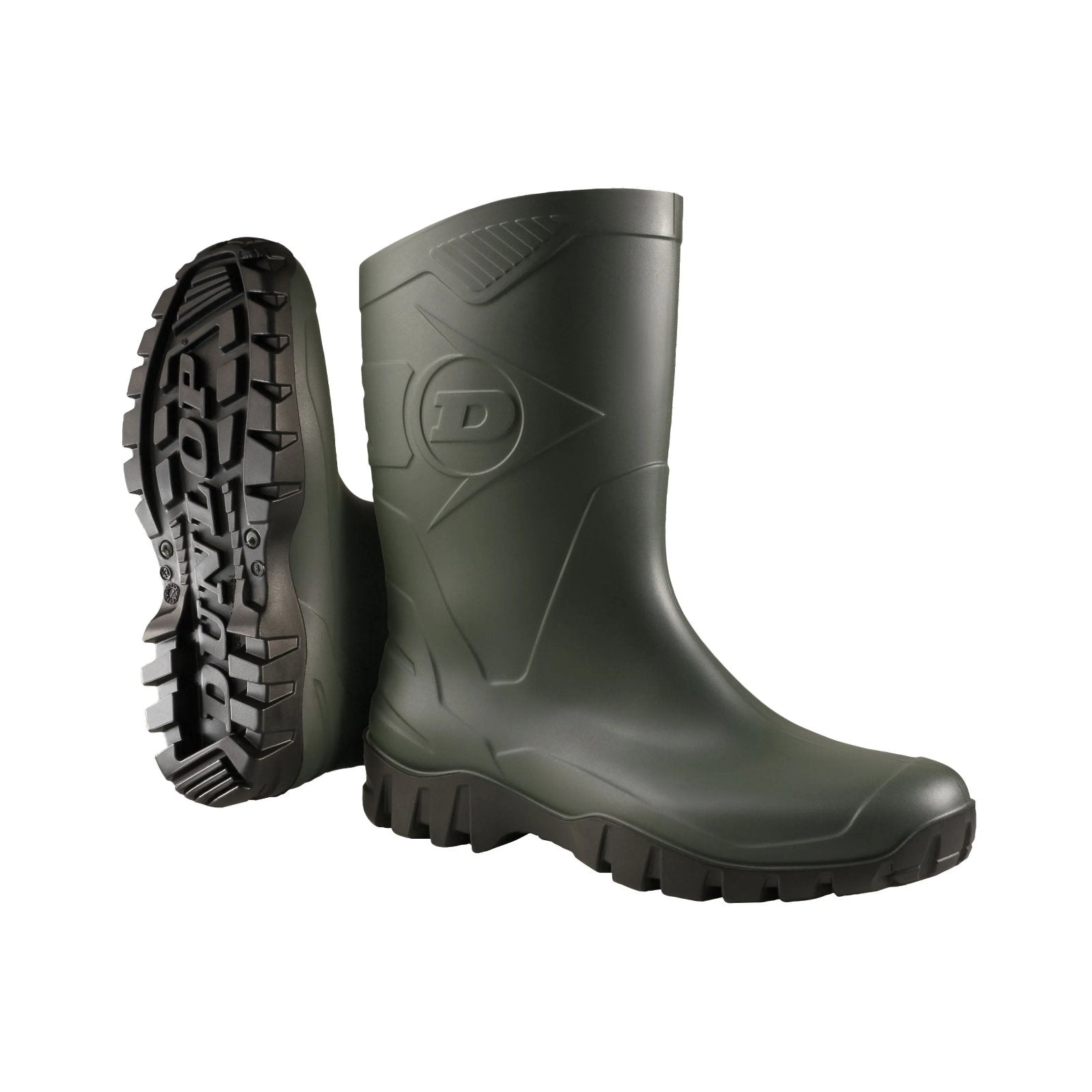 Dunlop Work Boots Dee halvhög vattentät PVC-stövel i grönt och svart för stall och gårdsarbete