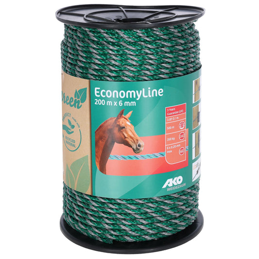 EconomyLine rep 6mm,  200 m recycling - Grönt elstängselrep av återvunnet plastmaterial