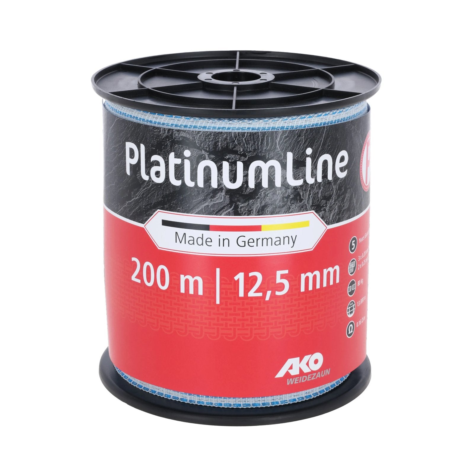 Elband PlatinumLine 12,5 mm vit blå 200 meter för elstängsel till häst nötkreatur och beteshagar