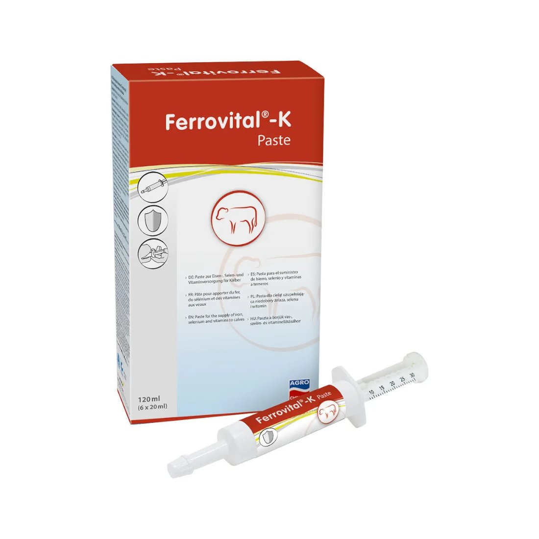 Ferrovital-K pasta med järn, selen och vitaminer för nyfödda kalvar i portionerad injektor
