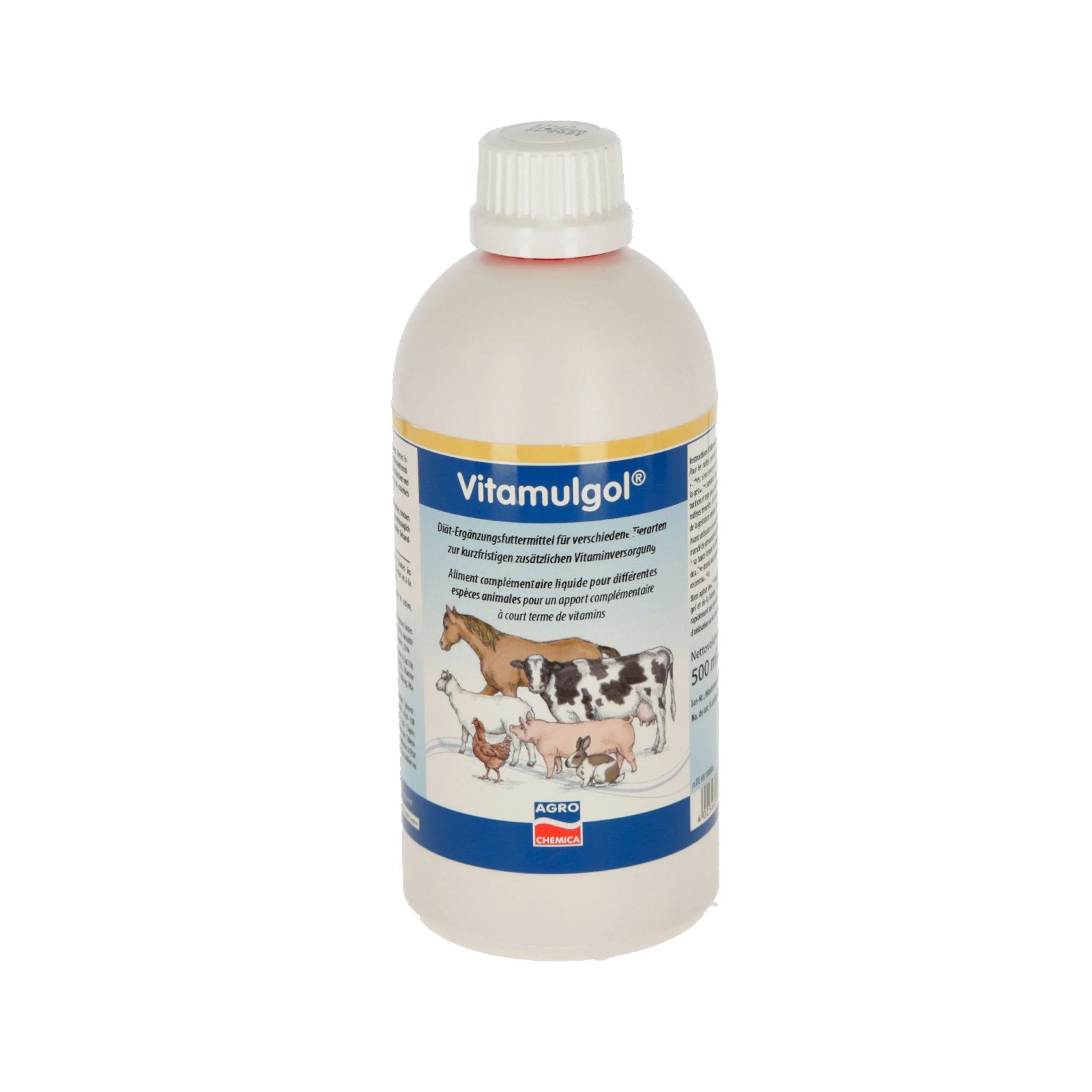 Vitamulgol Liquid 500 ml flytande vitaminkoncentrat för häst, ko och får vid foderbyte, födsel och krävande perioder