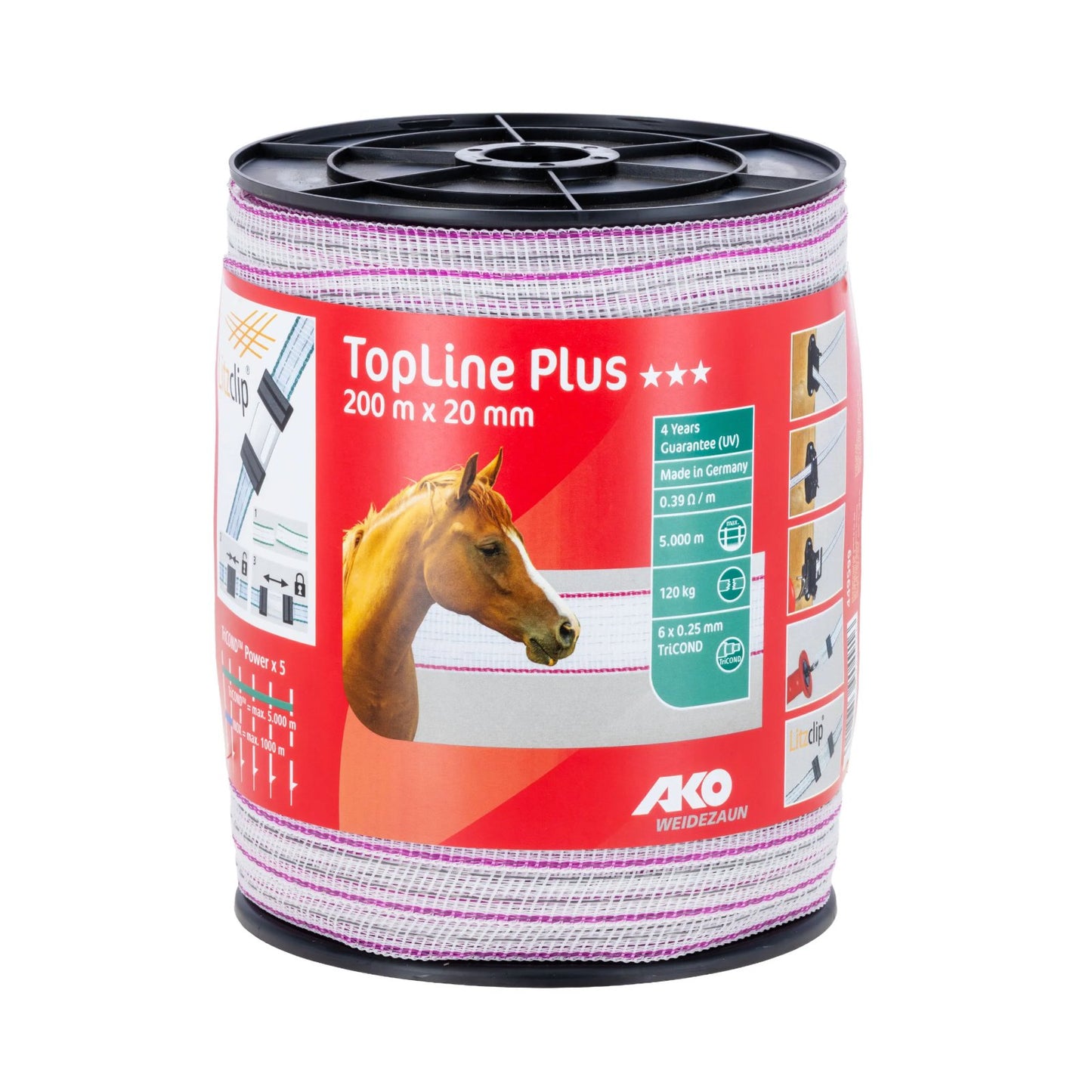 AKO Elband TopLine Plus 20 mm 200 m Vit/Rosa