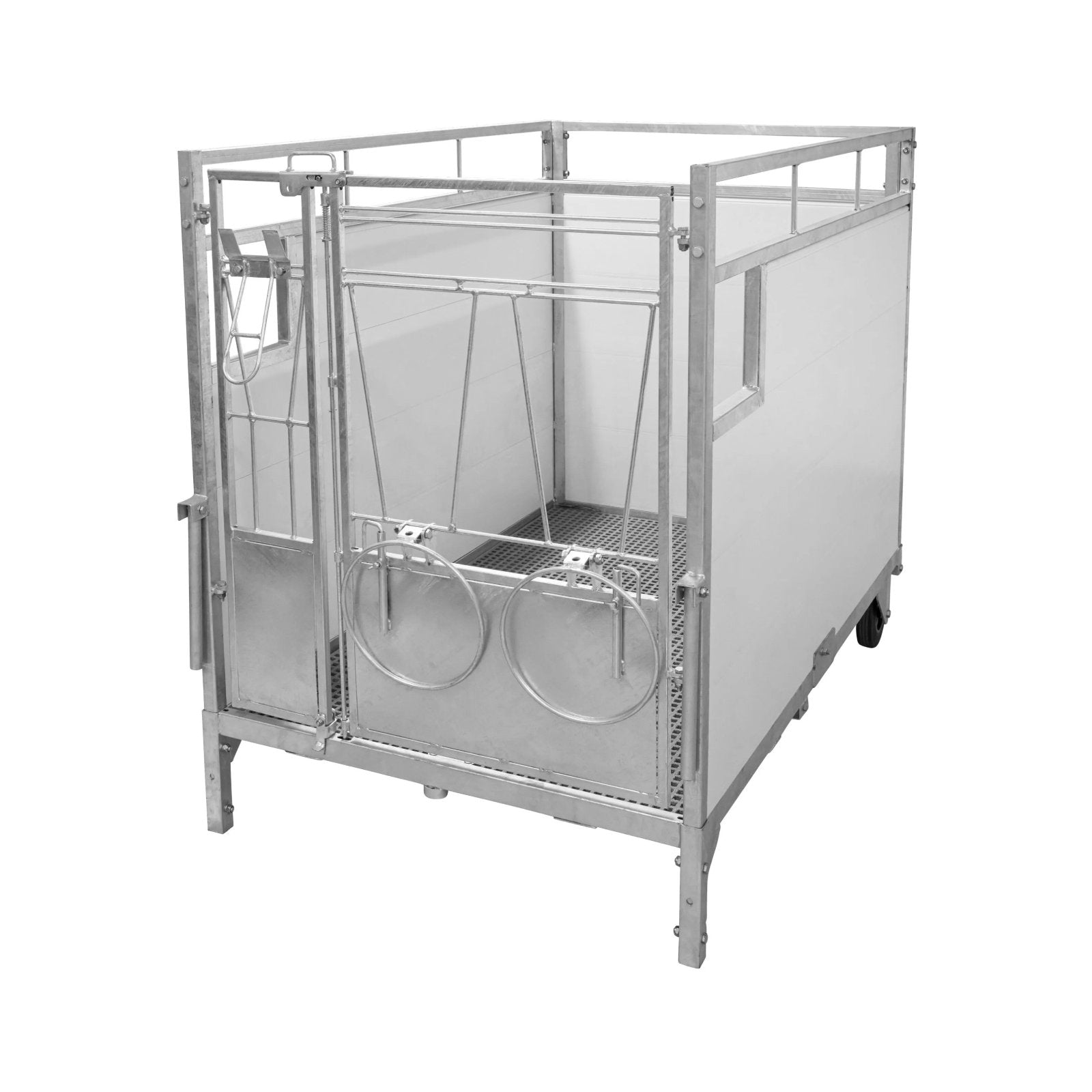 Calf Box Large kalvbox med metallram, upphöjd GRP-golvrist och PVC-väggar för individuell kalvhållning
