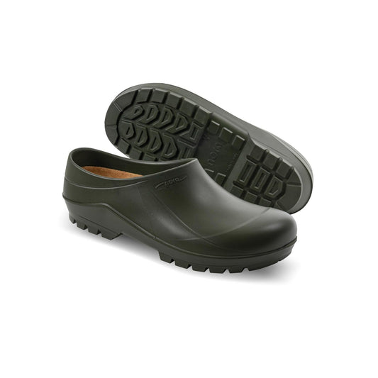 nora PU Clogs COMFY i olivgrön polyuretan för stall, lantbruk och gårdsarbete
