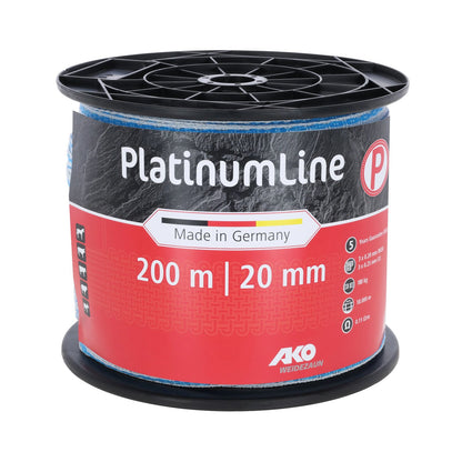 Elband PlatinumLine 20 mm vit blå 200 meter för elstängsel till häst nötkreatur och beteshagar