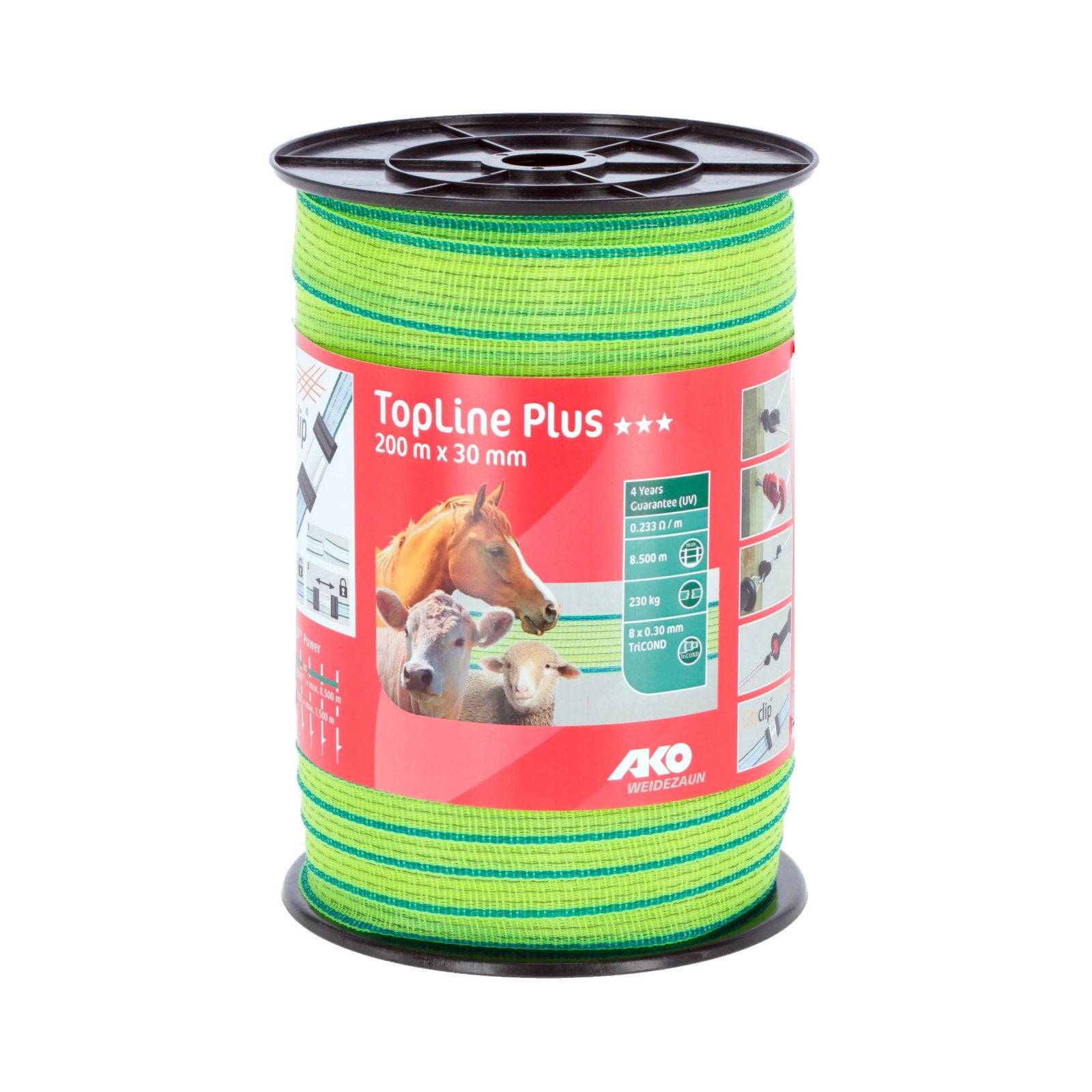 Ako Elband TopLine Plus 30 mm Neon Gul/Blå 200 meter elstängsel